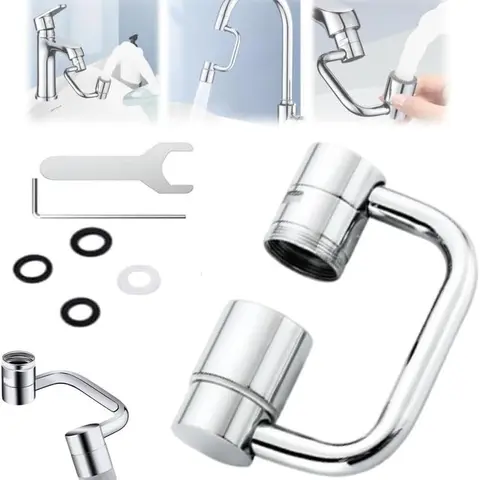 Stainless Steel Faucet Aerator Extender with Foldable Design, Internal & External Threads, 1440° Rotation, Dual Spray Modes, 3 Leak-Proof Washers, Easy Installation, Full Sink Coverage Kitchen Tap Attachment