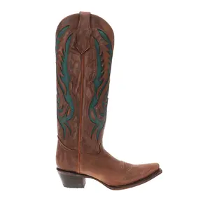 Corral Boots Womens Embroidered Tooled Inlay Snip Toe  Casual Boots Knee High Mid Heel 2-3" - Brown