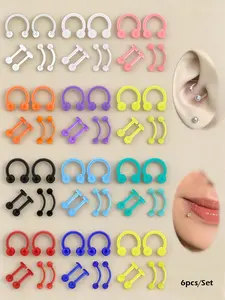 6pcs 16g 8mm UV Rook Clear Nose Rings, Hoop Earrings, Eyebrow Ring, Lip Labret Studs, Septum Piercing, Acrylic Flexible Cartilage Ear Piercing Jewelry, Body Piercing Jewelry