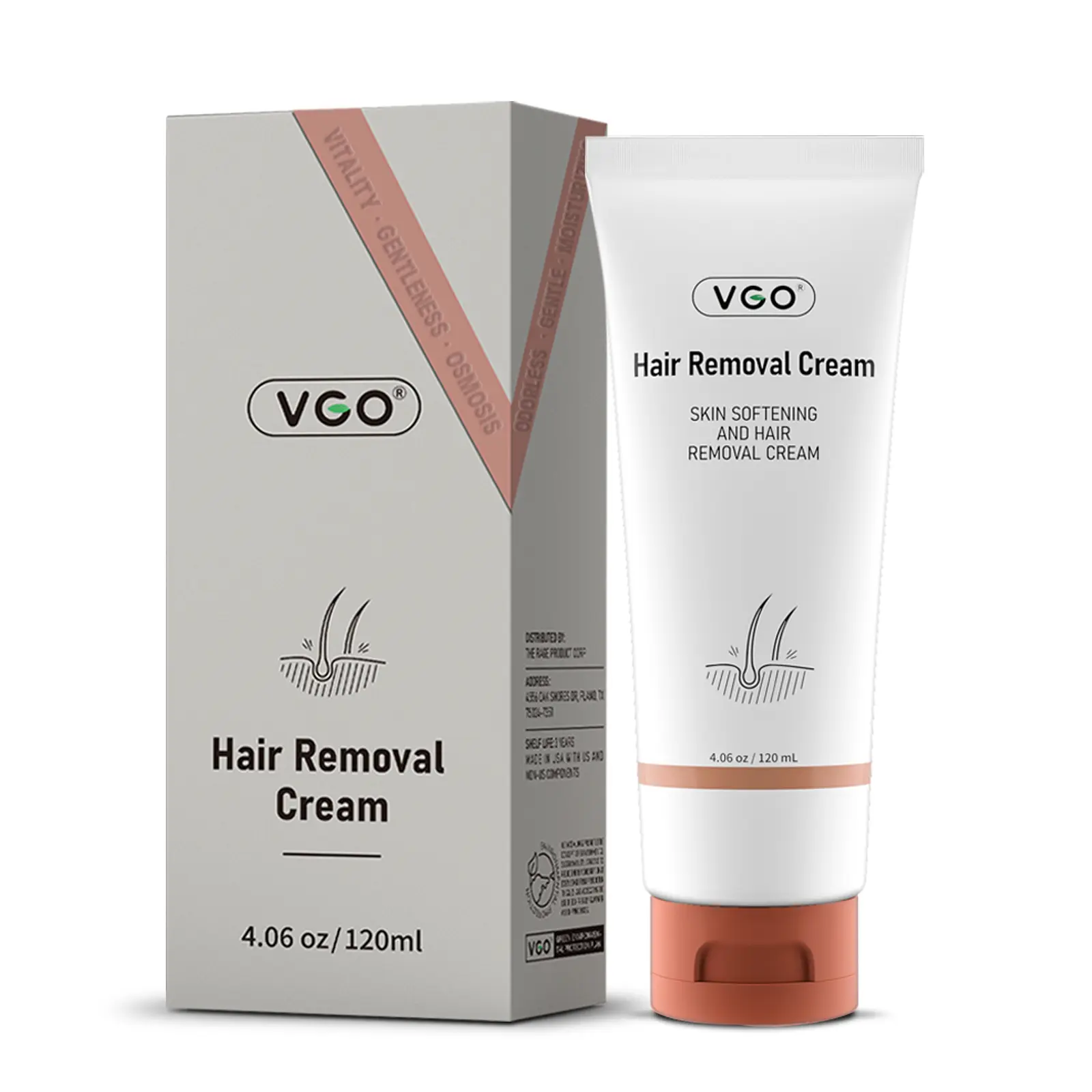 VGO Hair Removal Lotion (120ml/4.06oz) - Fast-Acting Gentle Unisex Body Care with Urea, Botanical Extracts, Moisturizing Scent, Fresh Finish for Sensitive Skin on Legs & Underarms, Patch Test First, Smooth