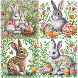 Rabbit Pattern Diamond Arts Colorful Painting Kit without Frame, 4 Counts/set DIY Diamond Arts Colorful Painting Kit, Wall Art Decor for Home