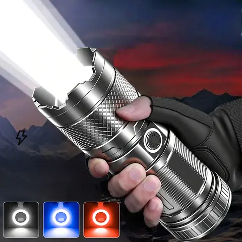Adjustable Tactical Flashlight - Super Bright Rechargeable LED, 10 Smart Lighting Modes, COB Side Light, Zoomable Flood/Spot, 2000mAh, ABS, Anti-Slip Surface, Portable EDC Tactical Accessory for Night Patrol, Camping