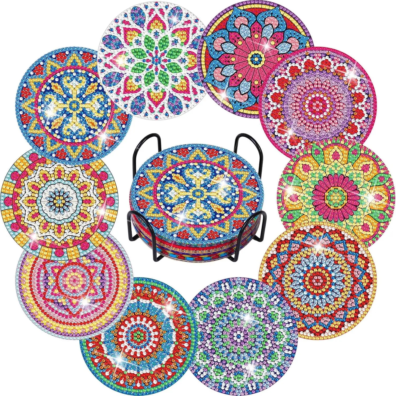 10 Pieces Diamond Art Coasters with Holder, Arts and Crafts for Adults, Art Painting Coasters Kits