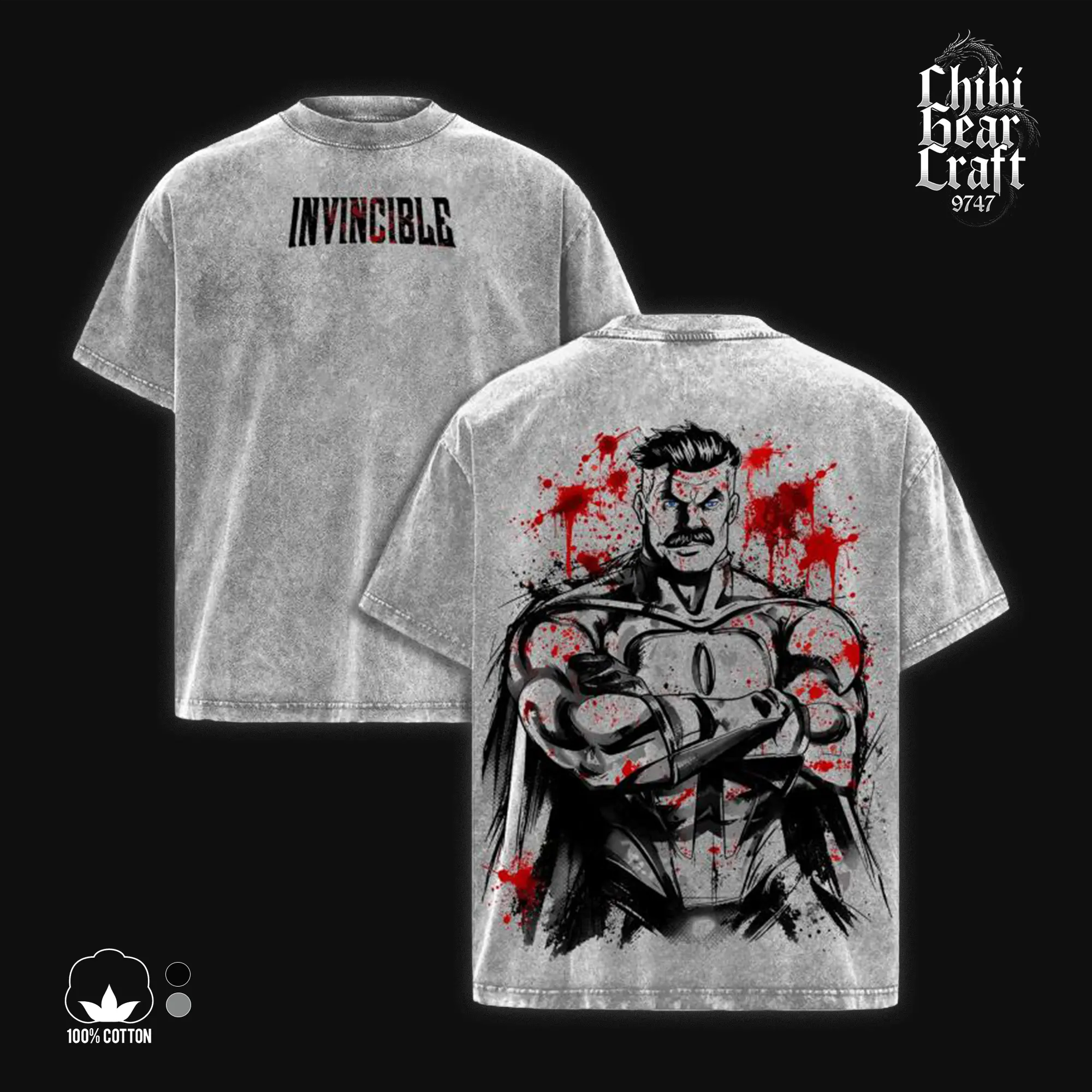 Invincible Shirt Omni-Man Nolan Grayson Viltrumite Blood Splatter Vintage Washed Oversized Hoodie Brutal Comic Graphic Tee Faded Superhero Streetwear Y2K Merch Gift For Comic Fan Clothes