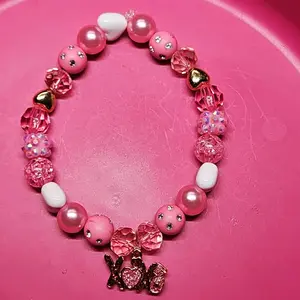 Pink White Gold Bead Bracelet with XOXO Charm Featuring Sparkling Pink Beads and Gold Accents for Stylish Wear