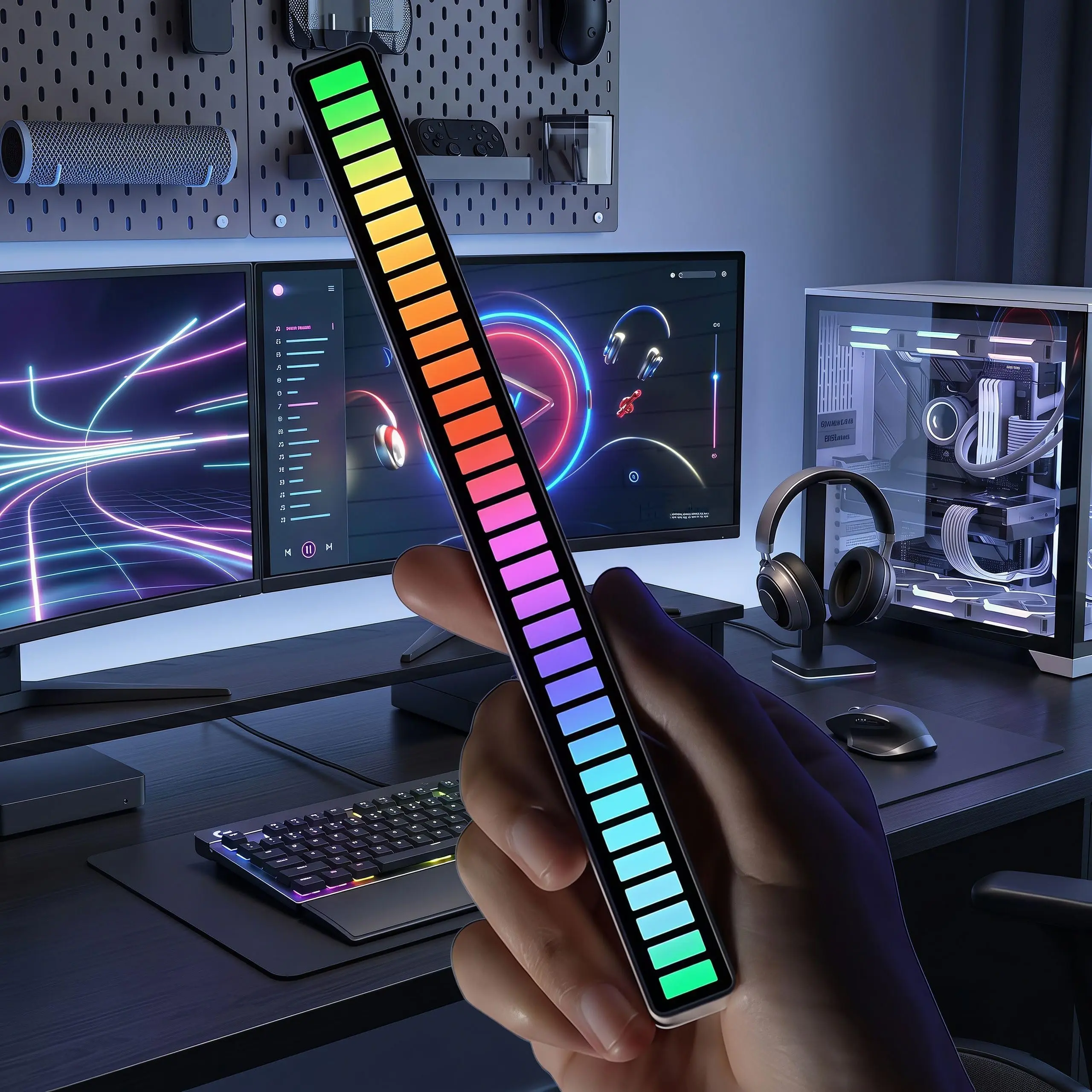 Joytutus USB-Powered Multifunction RGB Colors LED Light Strip with Acrylic Shell, 32 LEDs, 12 Dynamic Modes, 5 Speeds, 5 Brightness Levels, Voice Control, Sound-Reactive, Includes Base, Dorm Decor, Cool Stuff for Room, Movies Ambient Specialty Lighting