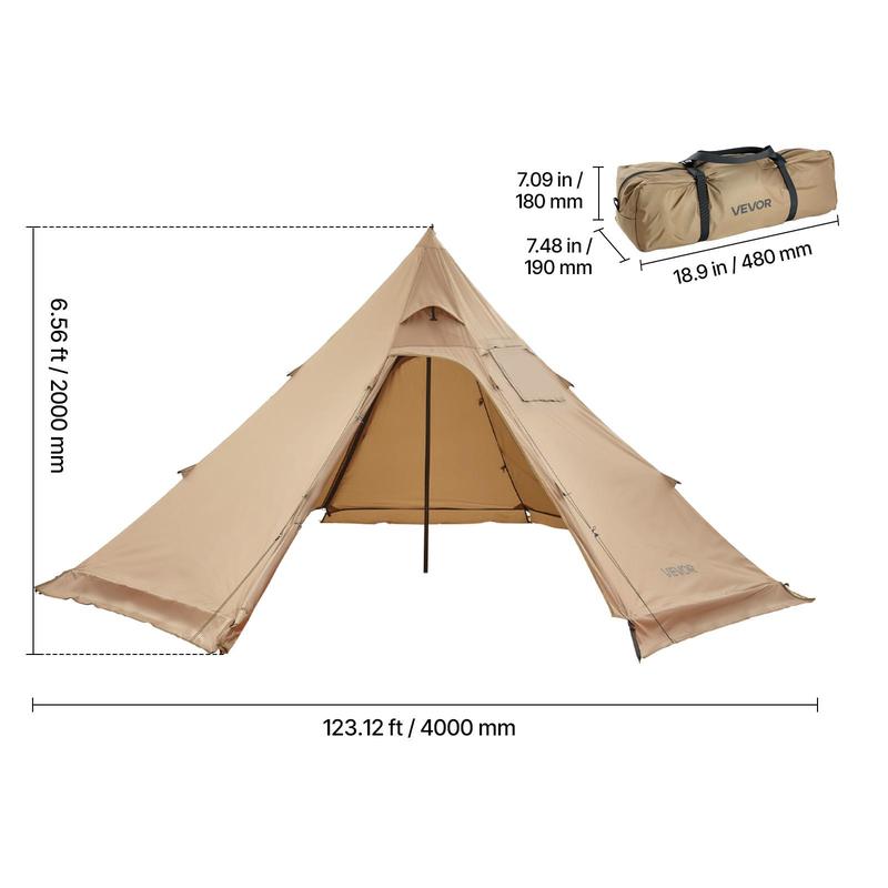 VEVOR Hot Tent for 4 Persons,  , Portable Winter Tipi Tent with Stove Jack, Waterproof Canvas Camping Tents,  Lightweight 4 Season Shelter Tents for Hiking Fishing Backpacking, M Size