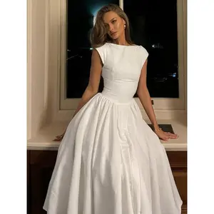 Women's Plain Cut Out Backless A Line Dress, Elegant Midi Dress for Party Club Dating Wear, Ladies Clothes for All Seasons