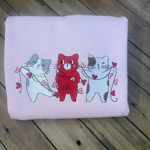 Embroidered valentines kitty sweatshirt or tshirt