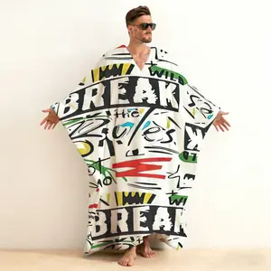 Men's Casual Graffiti Print Vacation V-Neck Caftan, Urban Street Art Graphic Resort Cover Up, Deep V-Neck Flowy Long Sleeve Beach Kimono, Open Front Festival Lounge Robe for Men