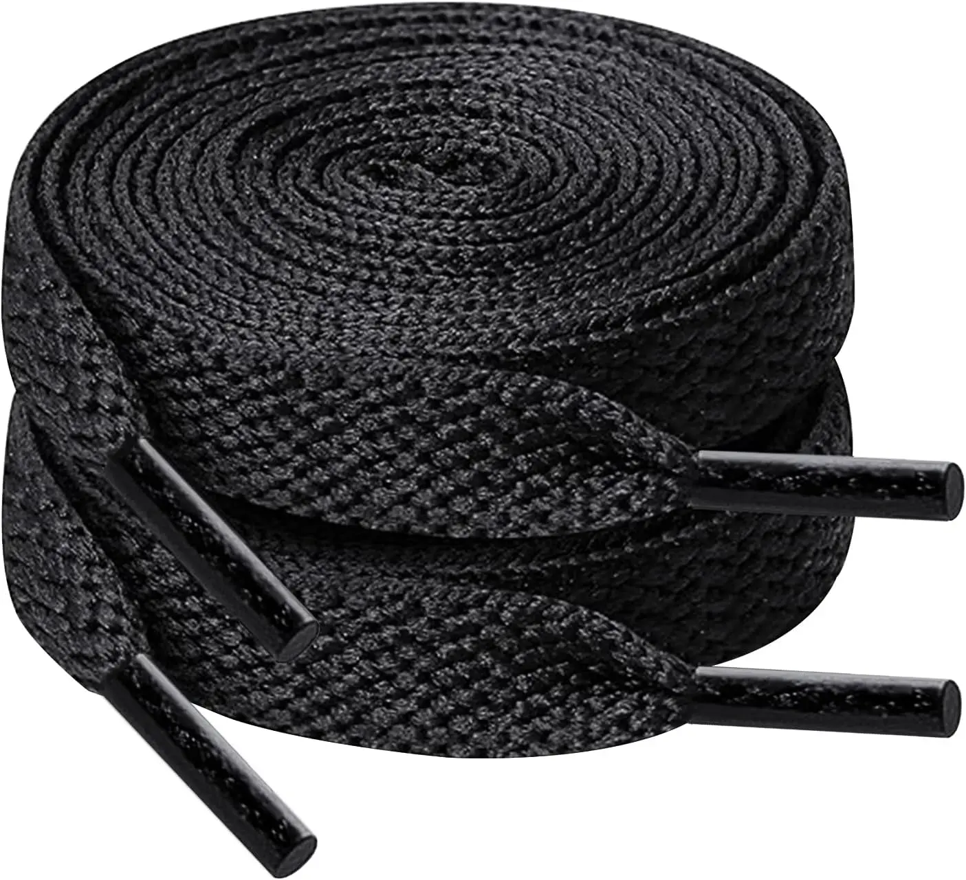 Black Flat Shoelaces - Sturdy Double-Layer Polyester Black Lace, Hard Tip Ends, Secure Tie-Up, Non-Fray for Footwear Bags