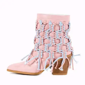 Cotton Candy Hand-Braided Leather Boot