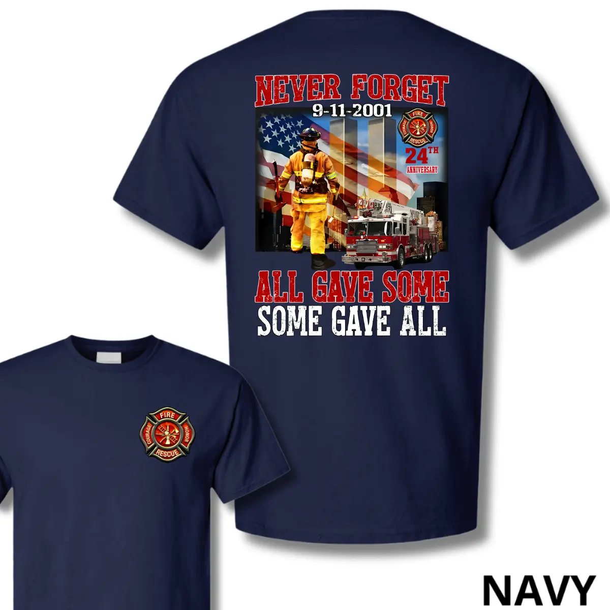 9/11 Never Forget Firefighter T-Shirt, 24th Anniversary Memorial Tee ...