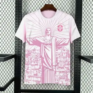 2026 Brazil Jesus Edittion Pink Color Soccer Jersey, Unisex Soccer Jersey For Couple Matching, Vintage Streetwear Soccer Jersey F