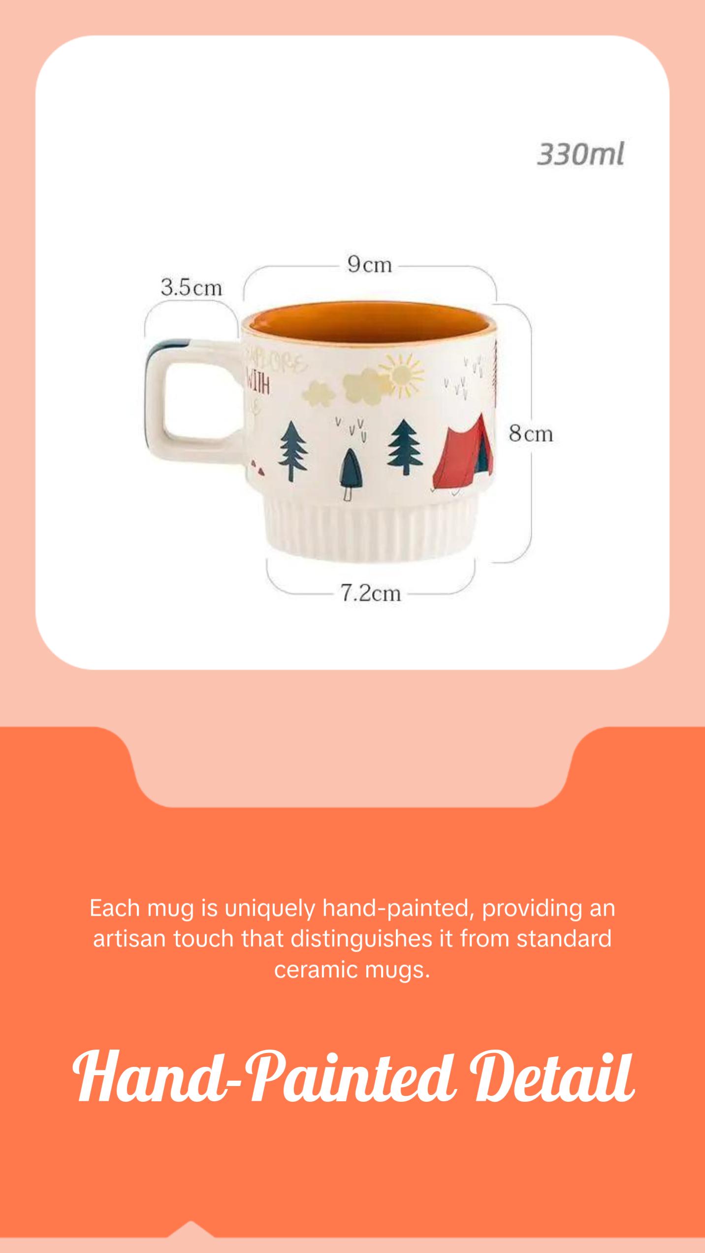 Boho Ceramic Mug Set – Vintage Aesthetic Coffee & Tea Cups (Stackable, Hand-Painted, 330ml