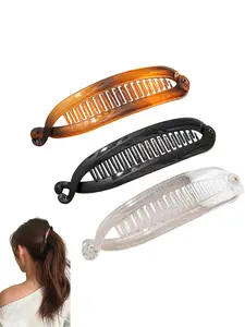 Set of 3 Leopard Print Banana Hair Clips, Classic Color Design, Perfect for Women & Girls, Ideal for Full Ponytail Hairstyles