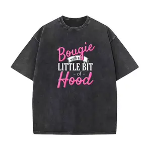 Trendy Casual Bougie Tee – Washed Pink Script Font Streetwear T-Shirt