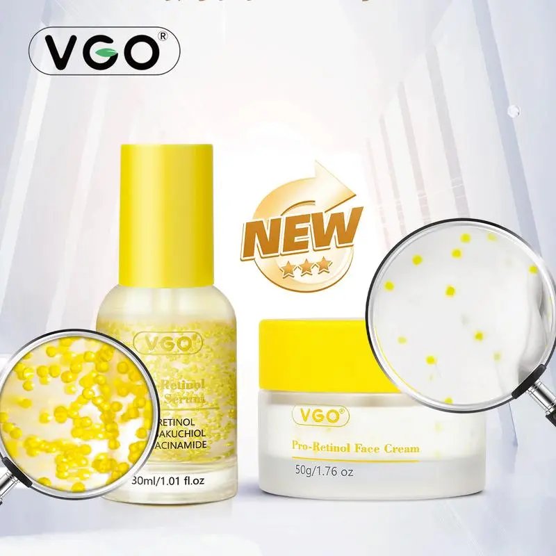 VGO Skincare Set——Anti-aging Serumwith 1% Retinol & 3% niacinamidethat reduces fine lines and wrinkles. Serum +Moisturizer Combo