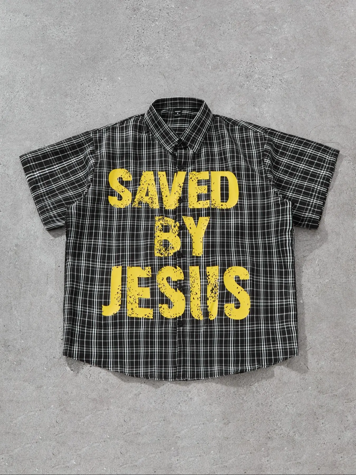 Men's Plaid Print & Letter Print Short Sleeve Shirt, Regular Fit Casual Comfy Top for Daily Wear, Men's Casual Comfy Collared Clothes for All Seasons, Button Front Shirts, Casual Printed, Checked Plaid Shirt