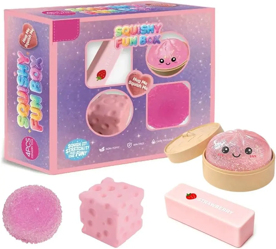 Malt Sugar Squishy Box - Slow-Rising Stress Relief Fidget Toys, Sensory Play Bundle with Assorted Styles for Party Favors & Gifts