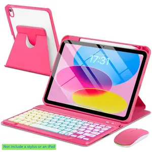 Case with Keyboard Mouse for iPad A16 11th 10th Generation 11/10.9 inch,Rainbow Backlit Detachable Keypad Rotatable Magnetic Cover Pencil Holder for iPad 11 2025 10 Gen 2022 Watermelon Red