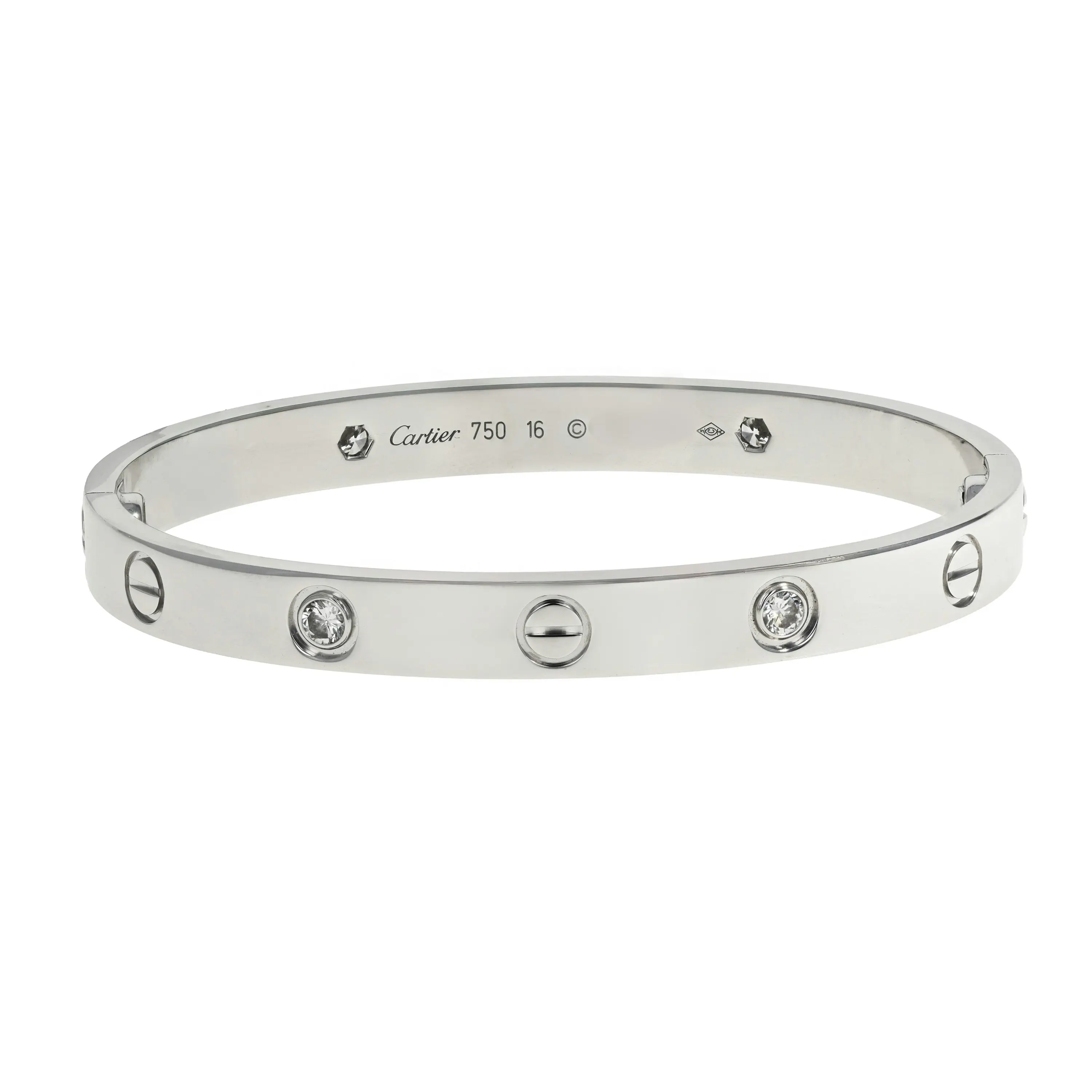 Pre-owned Cartier 4 Diamond Love Bracelet Size 16