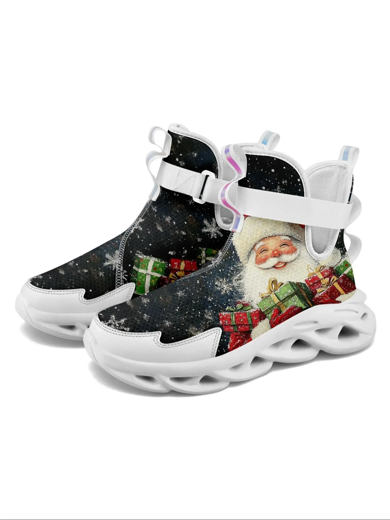 Men's Cartoon Santa Claus Print Blade Sole Slip on Sneakers, Casual Comfortable Breathable Lightweight Non-slip Sports Running Shoes, Holiday Party Shoes