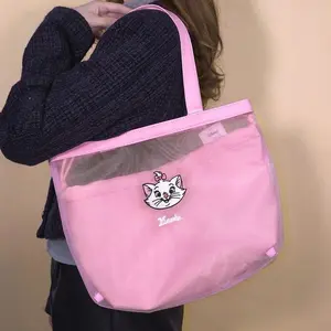 Disney Marie Cat Plush Embroidery Mesh Shoulder Bag,Cute, Soft, & Sparkly Single Strap Purse for Women & Girls, Perfect for Daily Use, Cosplay, Gifts, Trendy Aesthetic Accessory 1pc (Pink)