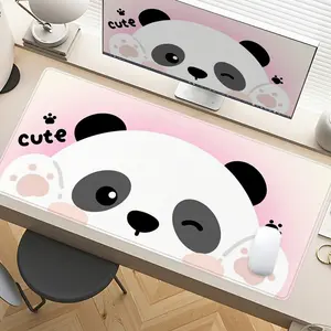 Cute Panda Pattern Mouse Pads Gaming Mouse Pad Extended Mouse Pad Computer Desk Mat with Non - Slip Rubber Base Stitched Edges Surface, Adorable Animal Style for PC Gamers, Office Workers & Home Use