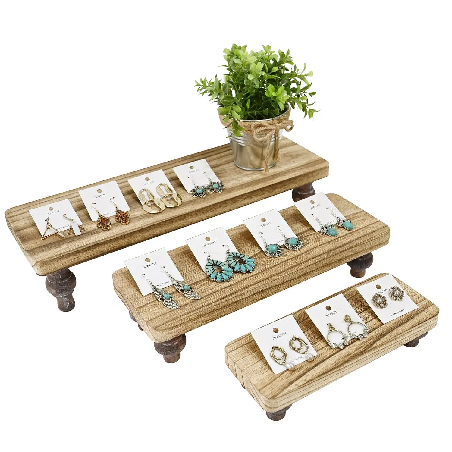 #WD2203-OK 3 Pcs Set Wooden Display Riser Stand,Stackable and Portable, Oak Color