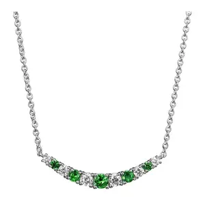 LuxLab Created Emerald & Diamond Bar Necklace, Sterling