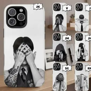 K-Pop Idol Inspired "Hidden Face" Phone Case - Artistic B&W Collection Compatible with iPhone 11, 12, 13, 14, 15, 16, 17 & Samsung S22 S23 S24 S25 – check our available sizes