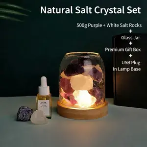 Home fragrance stones – 500g purple and white crystal stones in a glass jar, with USB plug-in light base and premium gift box