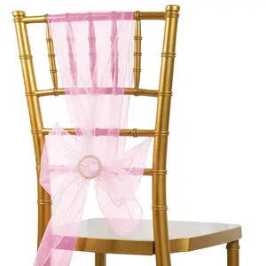 20 Pack Organza Chair Sashes Pink 6"x108" – Reusable Sheer Wedding Chair Bows