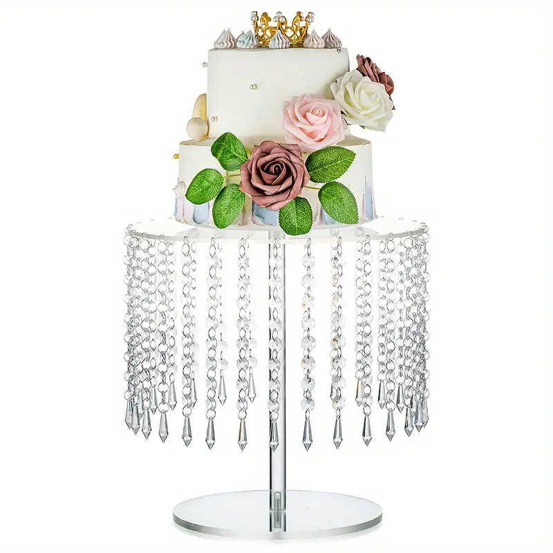 Transparent Acrylic Round Cake Stand - 12.2in Diameter, Cupcake Serving Plate with Crystal Chandelier, for Weddings, Birthday Parties, Home & Festive Decor (Afternoon Tea Dessert Display)