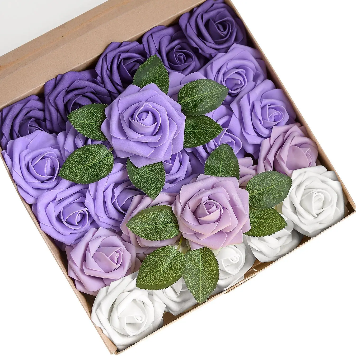 Lavender Purple Ombre PE Foam Artificial Rose Flowers Bouquet - Flexible Stems, Wedding Centerpiece, Home Decor Supply for Party & DIY Projects, Decorative Items