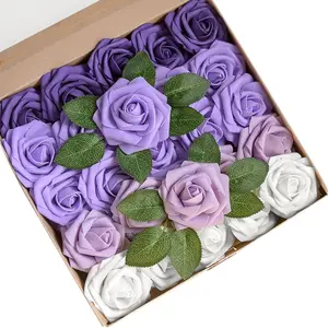 Artificial Flowers, Lavender Purple Ombre Colors, Wedding Bouquets Bridal Shower Floral Centerpieces Party Tables Home Rose Decorative Items