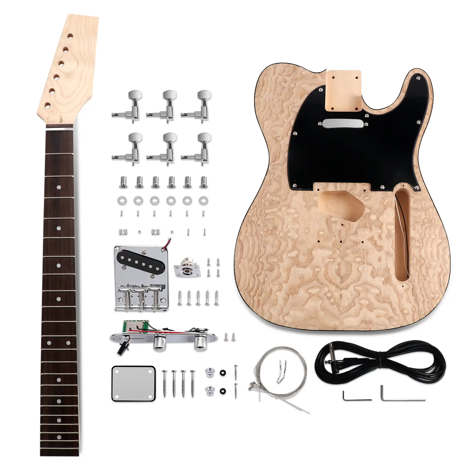 Fistrock 6-String DIY Electric Guitar Complete Assembly Kit for Beginners - Unfinished Basswood Body, Maple Neck, Poplar Fingerboard, Chromed Casting Hardware, Complete Kit