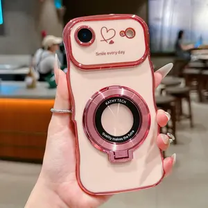 Simple electroplated heart case suitable for Apple 17AIR phone 16PM solid colour wave 16/15 stand TPU