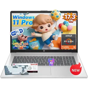 HP 17 inch laptops, AMD Ryzen 5 7430U(Beats i7-1165G7), 32GB RAM 1TB NVMe SSD Windows 11 Pro, 17.3" FHD IPS, Copilot AI, Numeric Keyboard, Type-c, Patented KB Kit