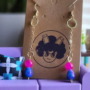 Simple and Elegant Chain dangle Earrings with Pink and Blue Beads