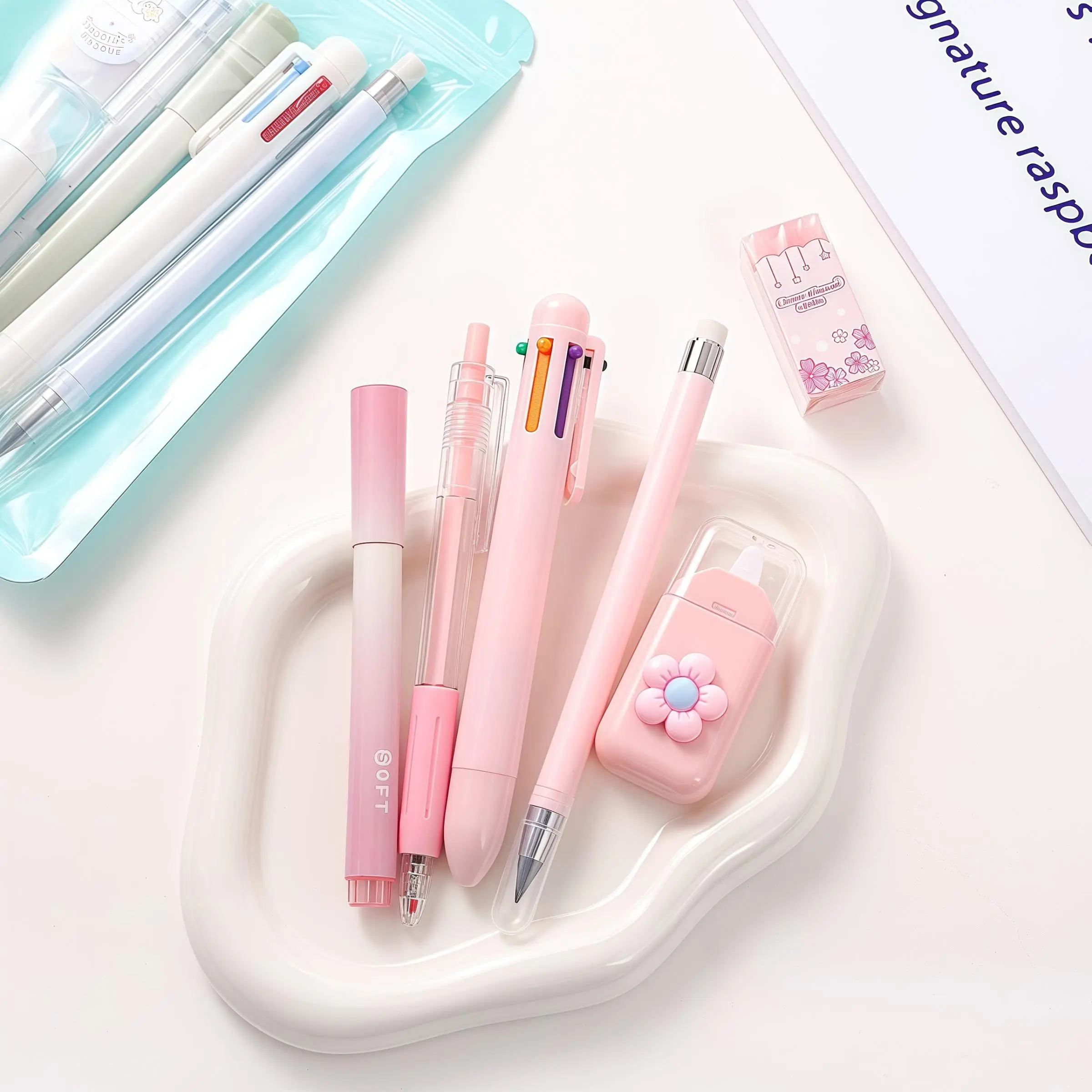 Stationery Set, 6 Counts/set Including Correction Tape, Highlighter Pen, Pencil, Eraser, Ballpoint Pen, Student Writing Stationery Set