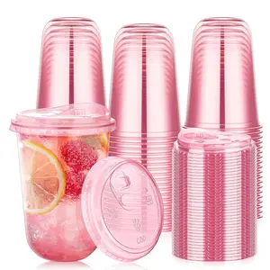 TO GO CUPS 50 Pack300ml&400ml Disposable Iced Coffee Cups with Strawless Lids Clear Plastic Sip Lids for Party Wedding Catering Events To Go Cups for Cold Drinks Smoothie Milkshake Lemonade Bubble