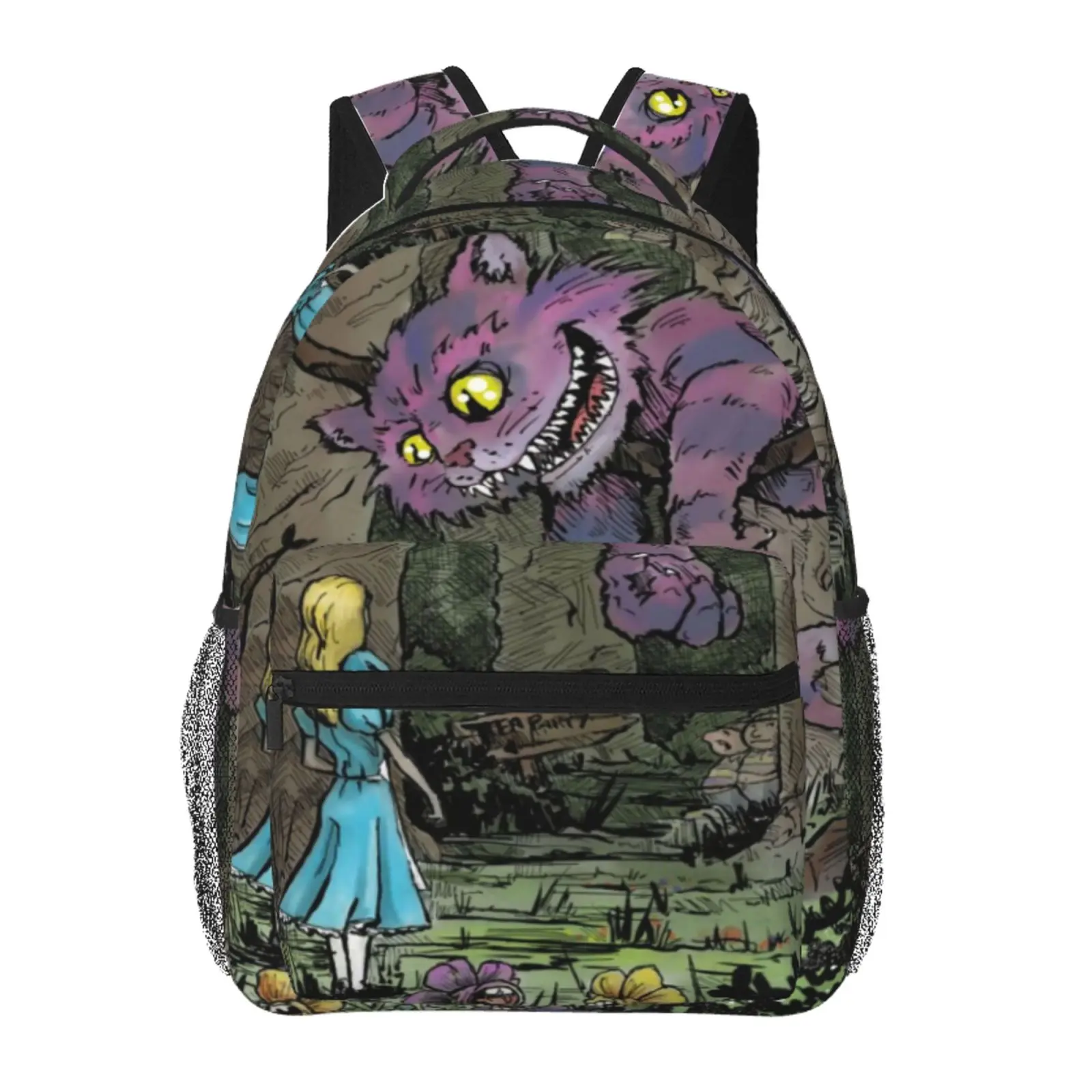 Alice in Wonderland Graphic Backpack for School - Scratch-Resistant, Large-Capacity, Unisex, No Wheels, Built-In Organizer, Casual Merch Gift for Teens for Daily Use & Weekend Trips, Built-In Org., Full Print