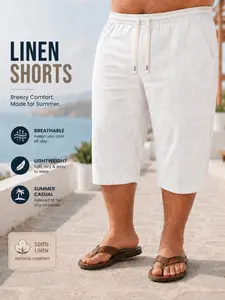 Large Size Men's Cotton Linen Casual Fashion Shorts, Drawstring Waist, Comfortable Summer Wear, Ideal for Daily Use and Outdoor Activities