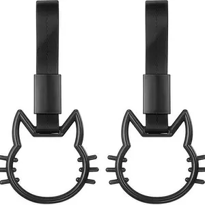 2-Pack JDM Tsurikawa Ring Car Strap – Japanese Subway Style Grab Handle Hanging Charm (Black)