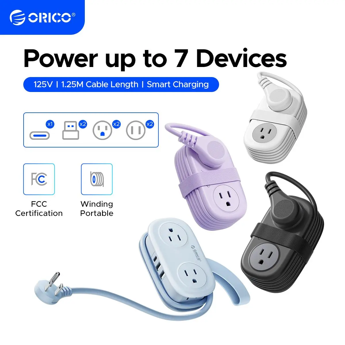 ORICO Cruise Approved Travel Power Strip, 4FT Wrap-Around Extension Cord | with 4 AC Outlets 3 USB Ports (1 USB C), 45° Flat Plug, Non Surge Protector for Travel, Cruise Ship ETL Listed-AP3-4A
