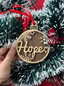 Christmas Hope Tree Ornament (Christmas Words | Sayings) - Christmas Tree Decoration, Wooden Bauble, Wood Christmas Ornament, Christmas Tree Decor