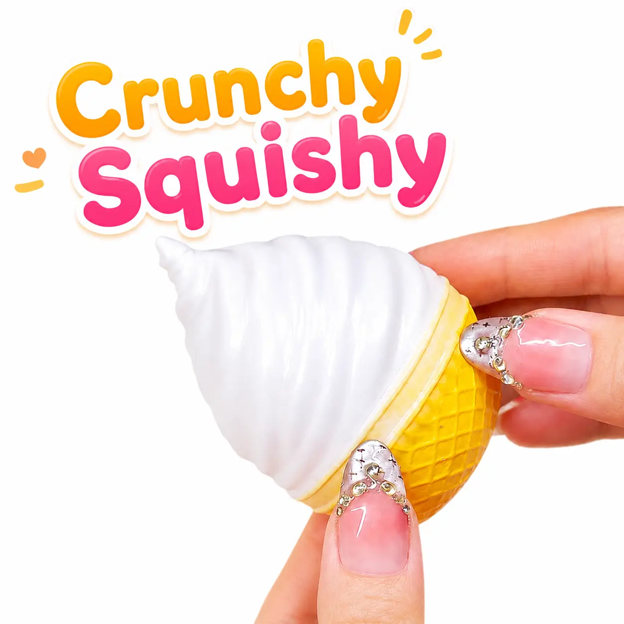 Ice Cream Cone Crunchy Squishy Fidget Toy, Soft TPR Squeeze Toy, Dessert Shaped Sensory Desk Toy, Cute Gift Toy for Teens and Adults, 1 Pc