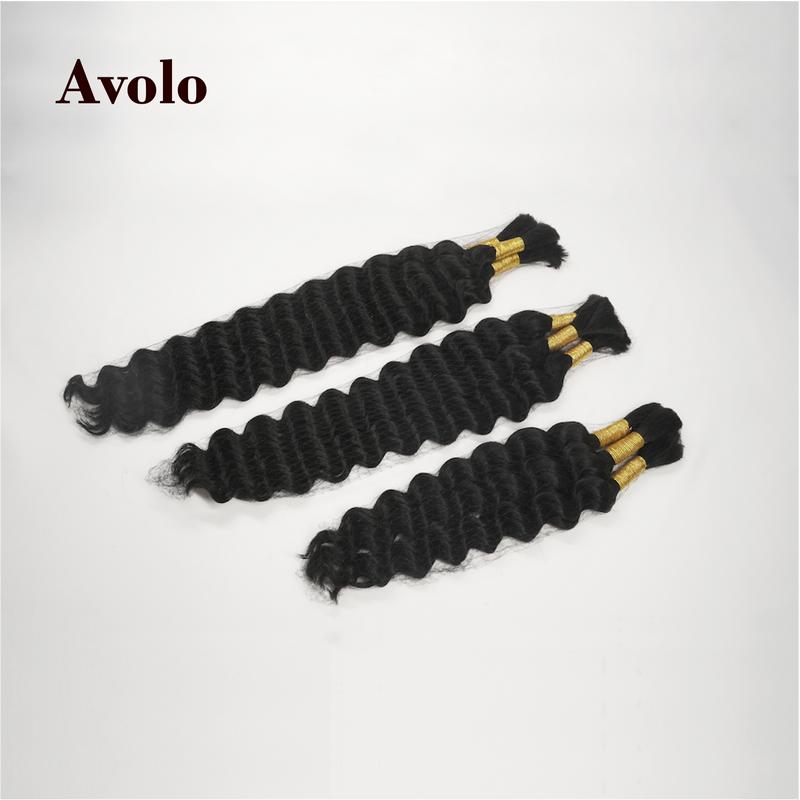 Deep Wave Bulk for Boho Butterfly Locs Real Human Hair 3 Strands per Pack Total 110g For Hair Extensions Soft Glossy Full and Bouncy No Shedding No Tangling